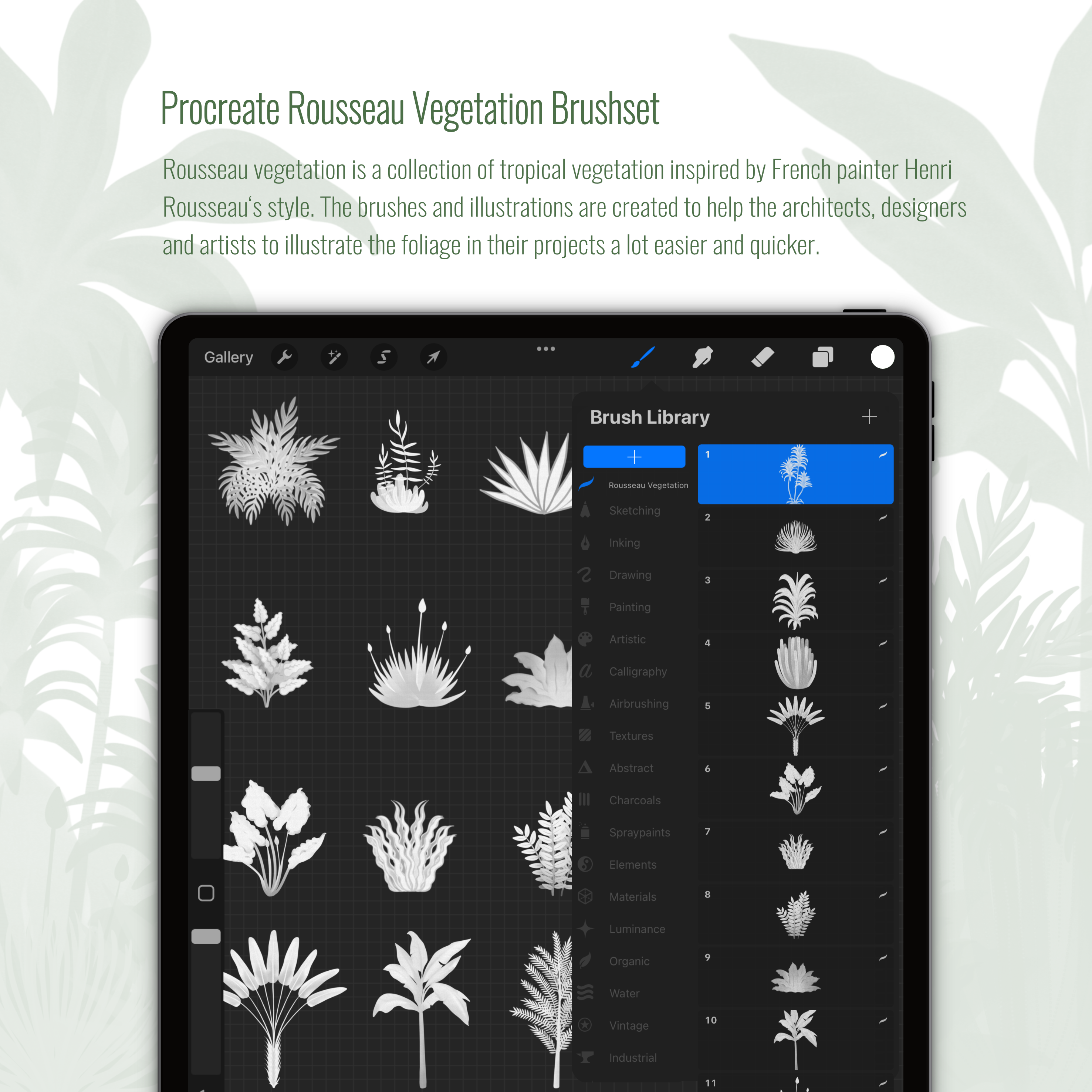 Procreate Rousseau Vegetation Brushset & Illustrations PNG - Toffu Co