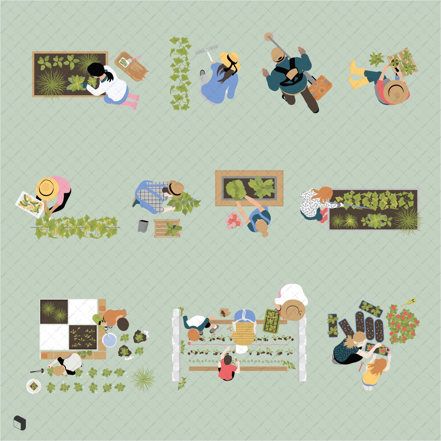 Flat Vector Gardening Top View PNG - Toffu Co