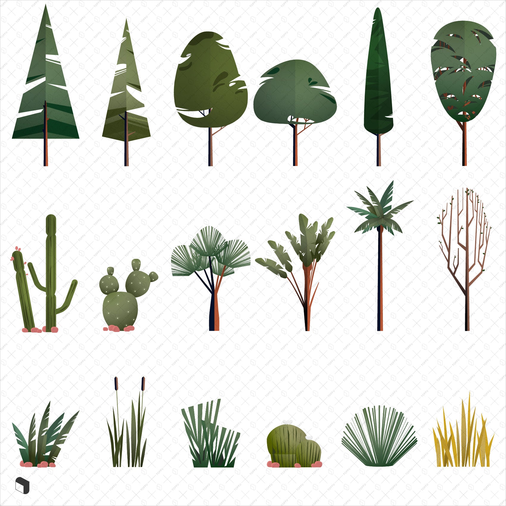 Flat Vector Exterior Plants - Toffu Co